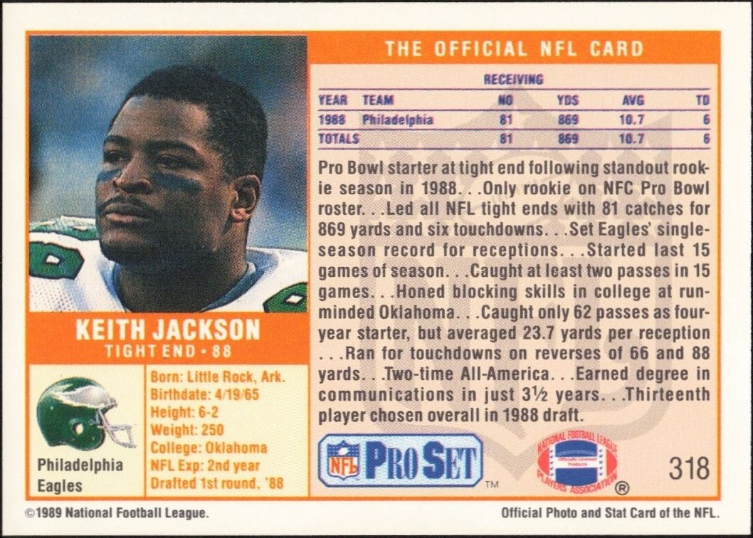 1989 Pro Set Keith Jackson #318 football trading card back