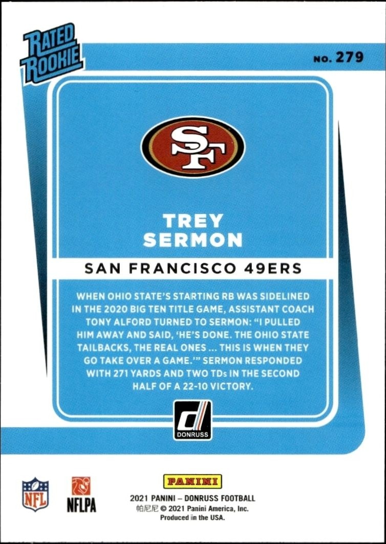 2021 Donruss Trey Sermon #279 football trading card back