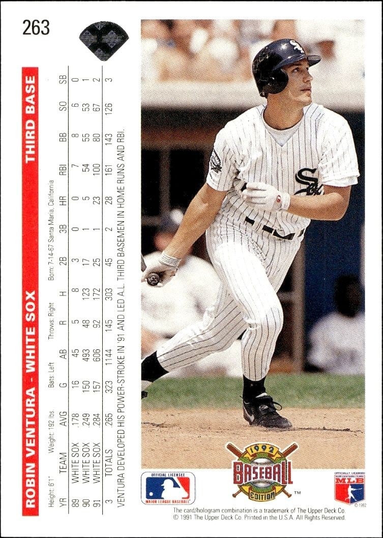 1992 Upper Deck Robin Ventura #263 baseball trading card back