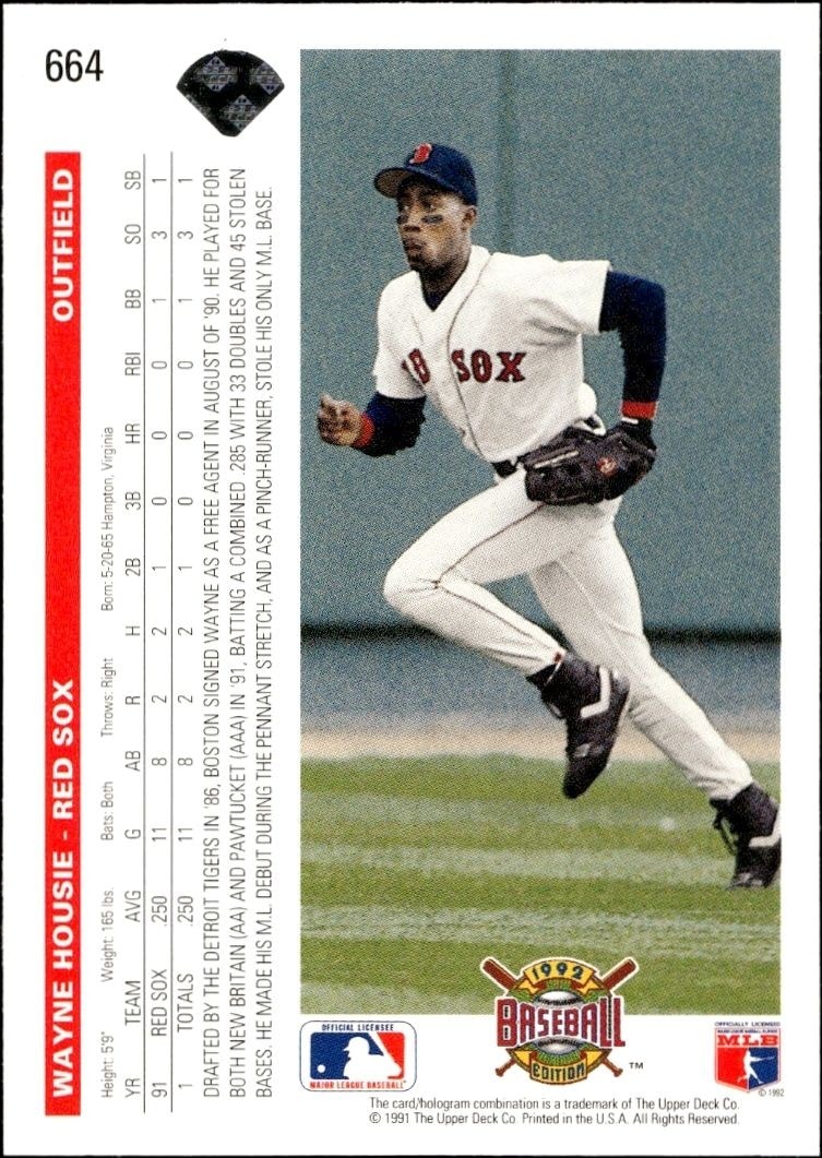 1992 Upper Deck Wayne Housie #664 baseball trading card back