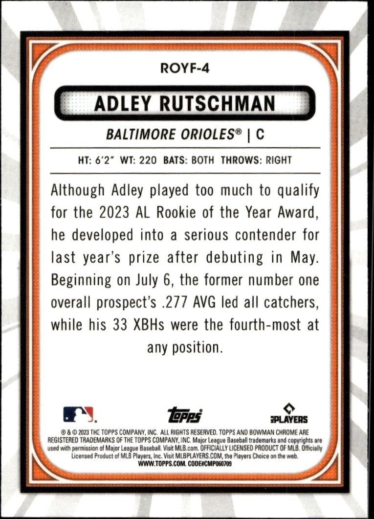 2023 Bowman Adley Rutschman #ROYF-4 baseball trading card back