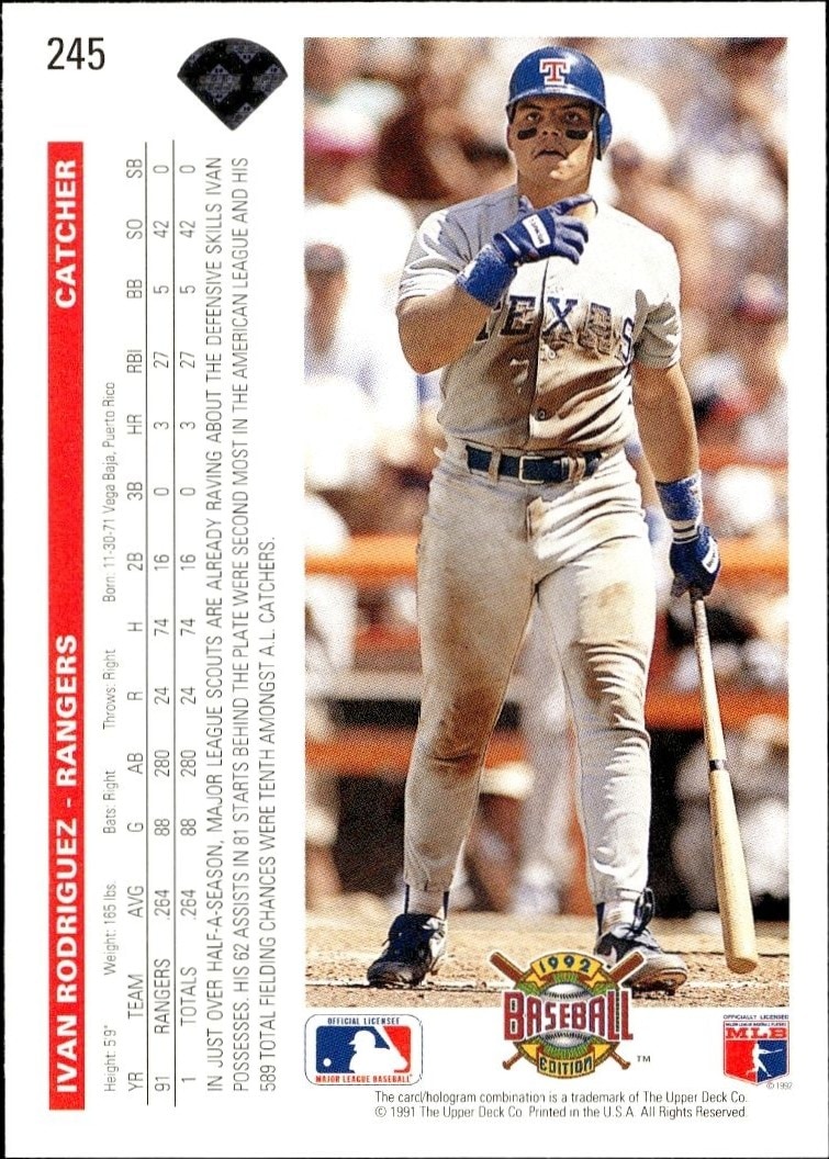 1992 Upper Deck Ivan Rodriguez #245 baseball trading card back