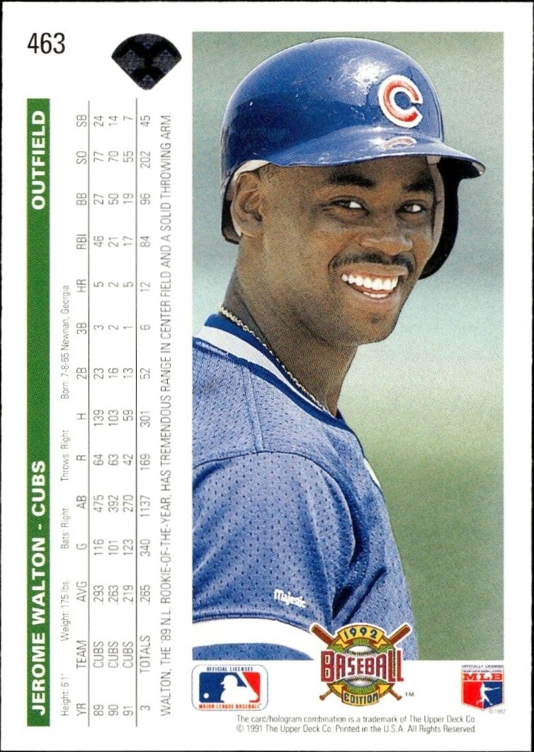 1992 Upper Deck Jerome Walton #463 baseball trading card back