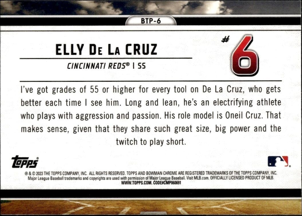 2023 Bowman Chrome Elly De La Cruz #BTP-6 baseball trading card back