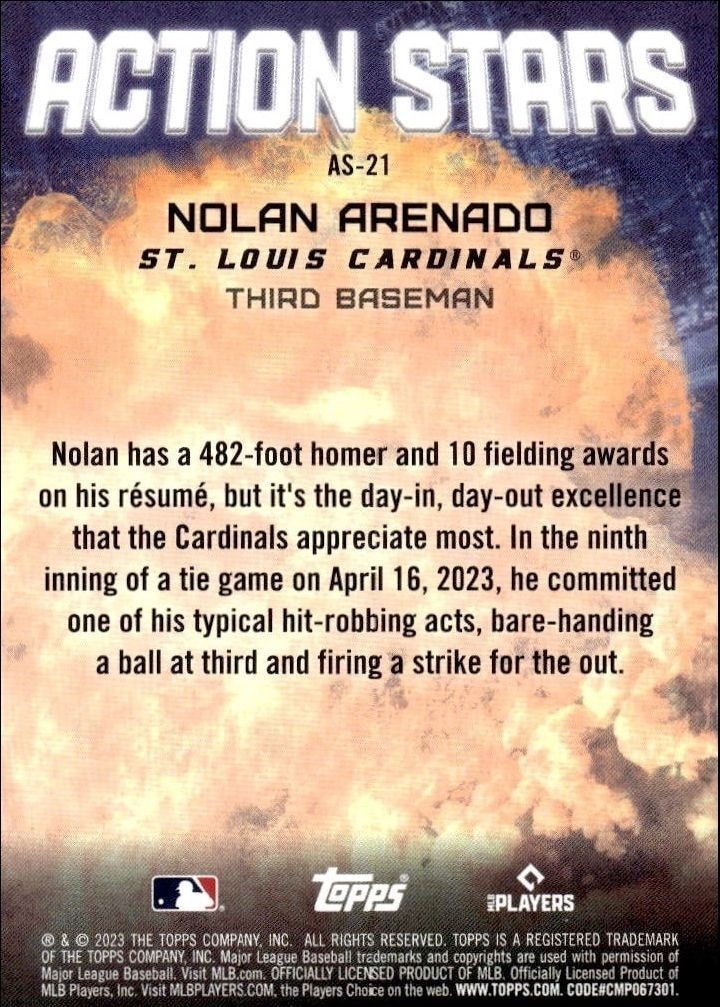 2023 Topps Update Nolan Arenado #AS-21 baseball trading card back