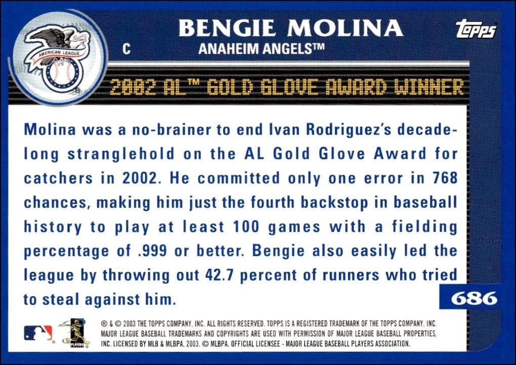 2003 Topps Bengie Molina #686 baseball trading card back