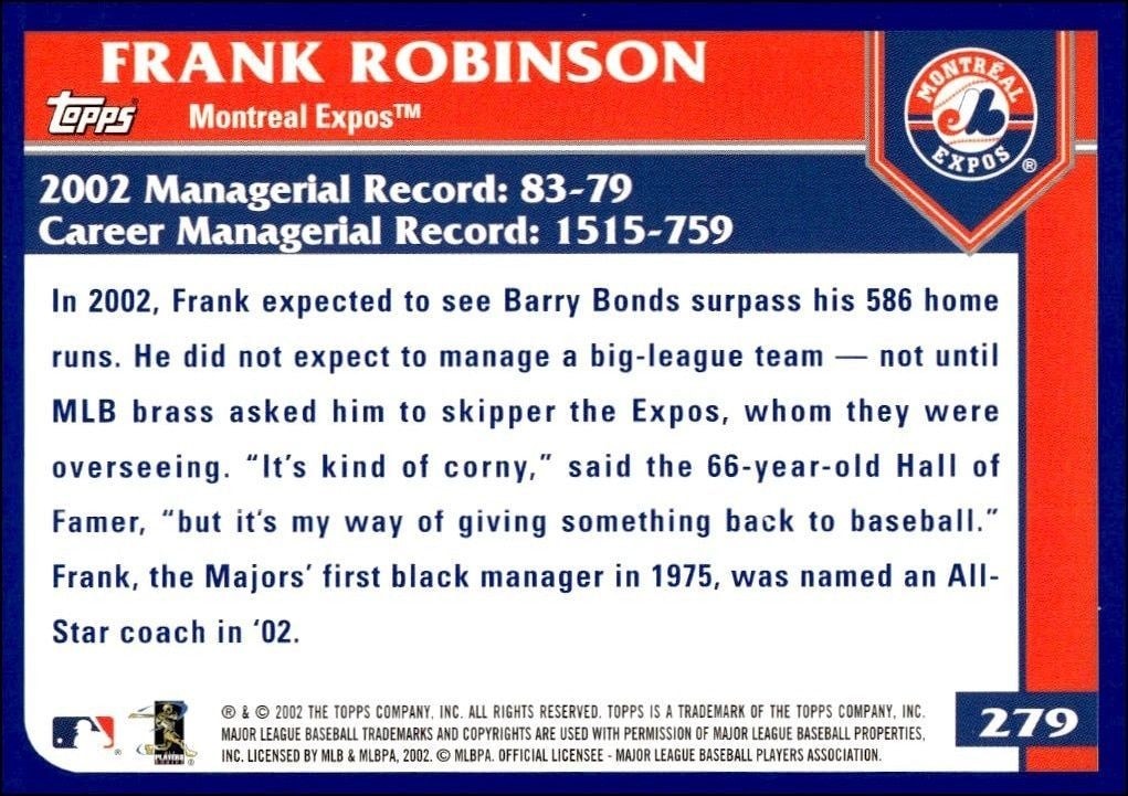 2003 Topps Frank Robinson #279 baseball trading card back