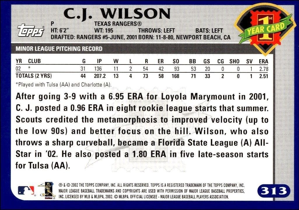 2003 Topps C.J. Wilson #313 baseball trading card back