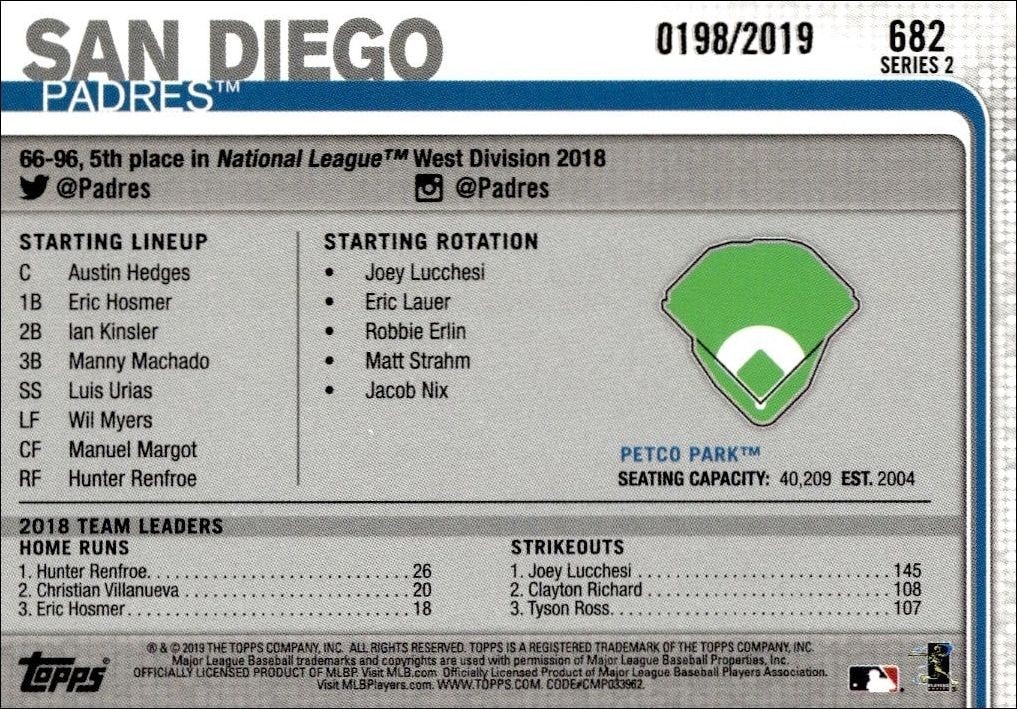 2019 Topps Series 2 Petco Park #682 baseball trading card back