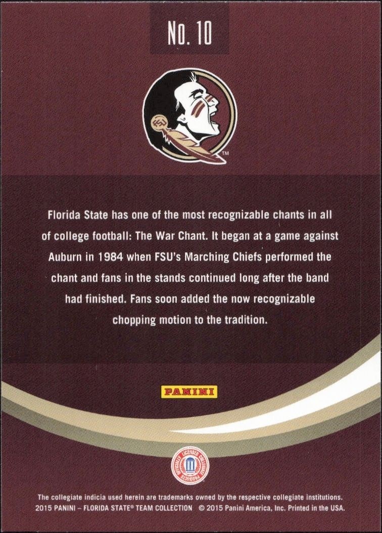 2015 Panini Florida State Seminoles Traditions #10 football trading card back