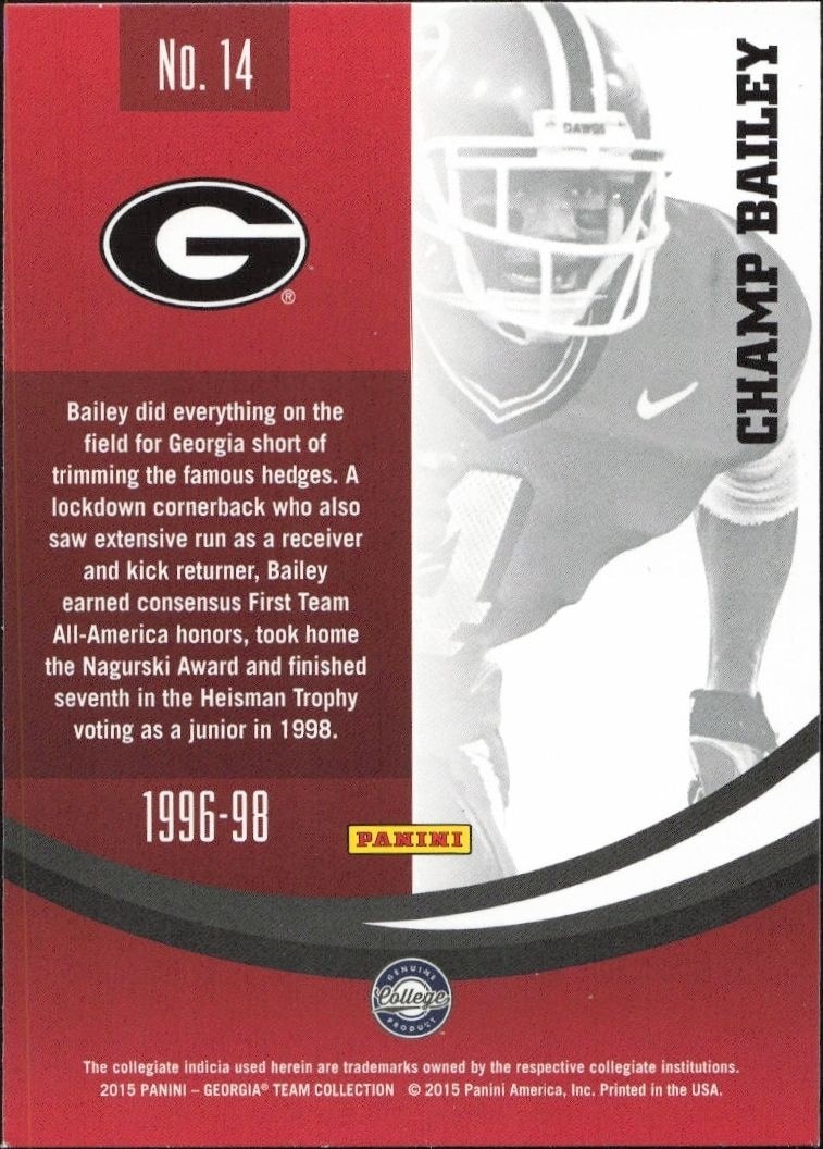 2015 Panini Georgia Bulldogs Champ Bailey #14 football trading card back