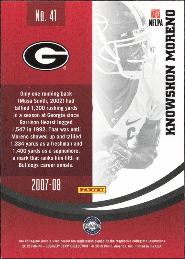 2015 Panini Georgia Bulldogs Knowshon Moreno #41 football trading card back