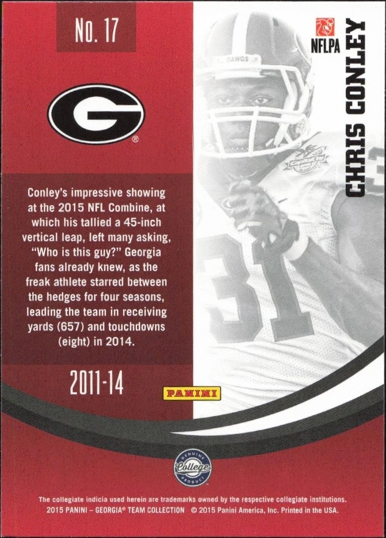2015 Panini Georgia Bulldogs Chris Conley #17 football trading card back