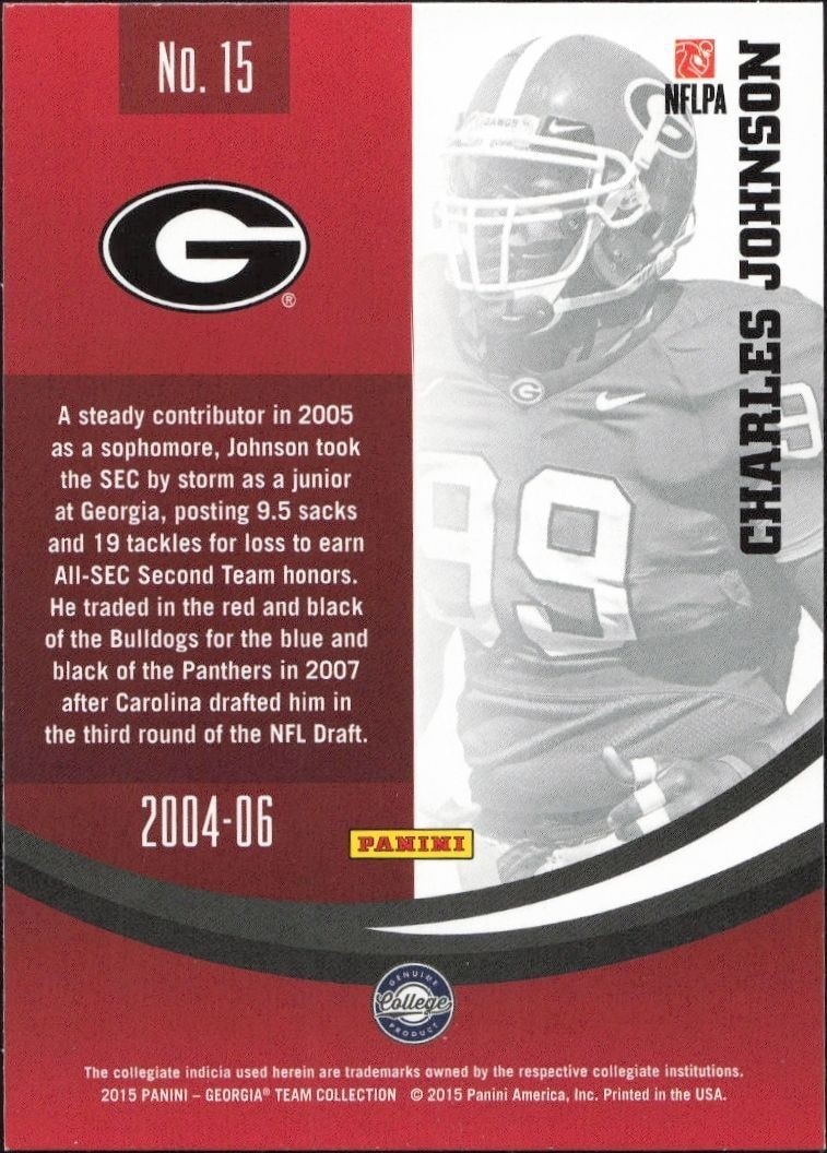 2015 Panini Georgia Bulldogs Charles Johnson #15 football trading card back