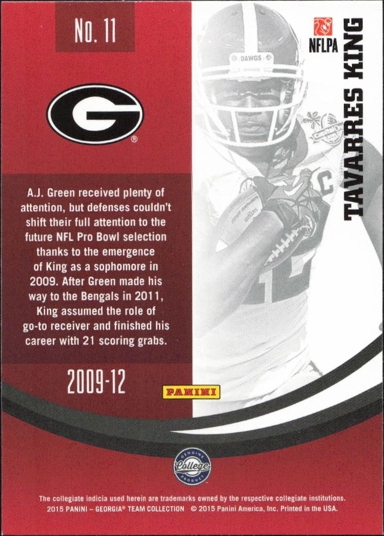 2015 Panini Georgia Bulldogs Tavarres King #11 football trading card back