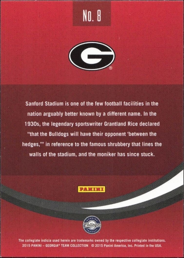2015 Panini Georgia Bulldogs Sanford Stadium #8 football trading card back