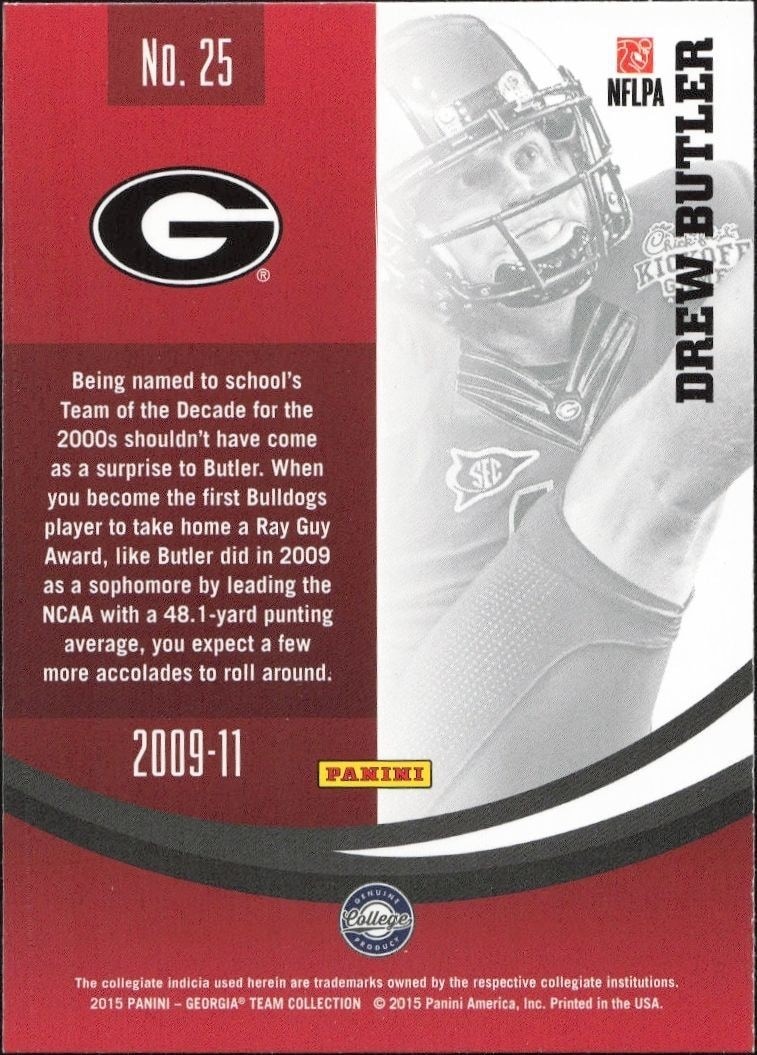 2015 Panini Georgia Bulldogs Drew Butter #25 football trading card back