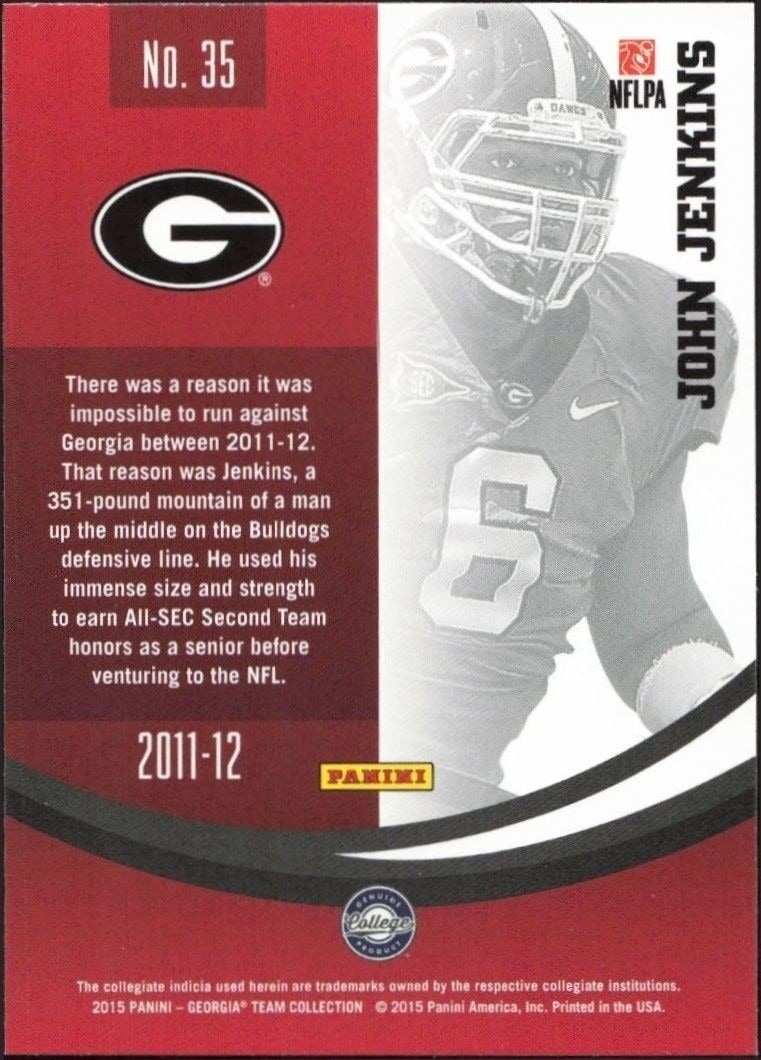 2015 Panini Georgia Bulldogs John Jenkins #35 football trading card back