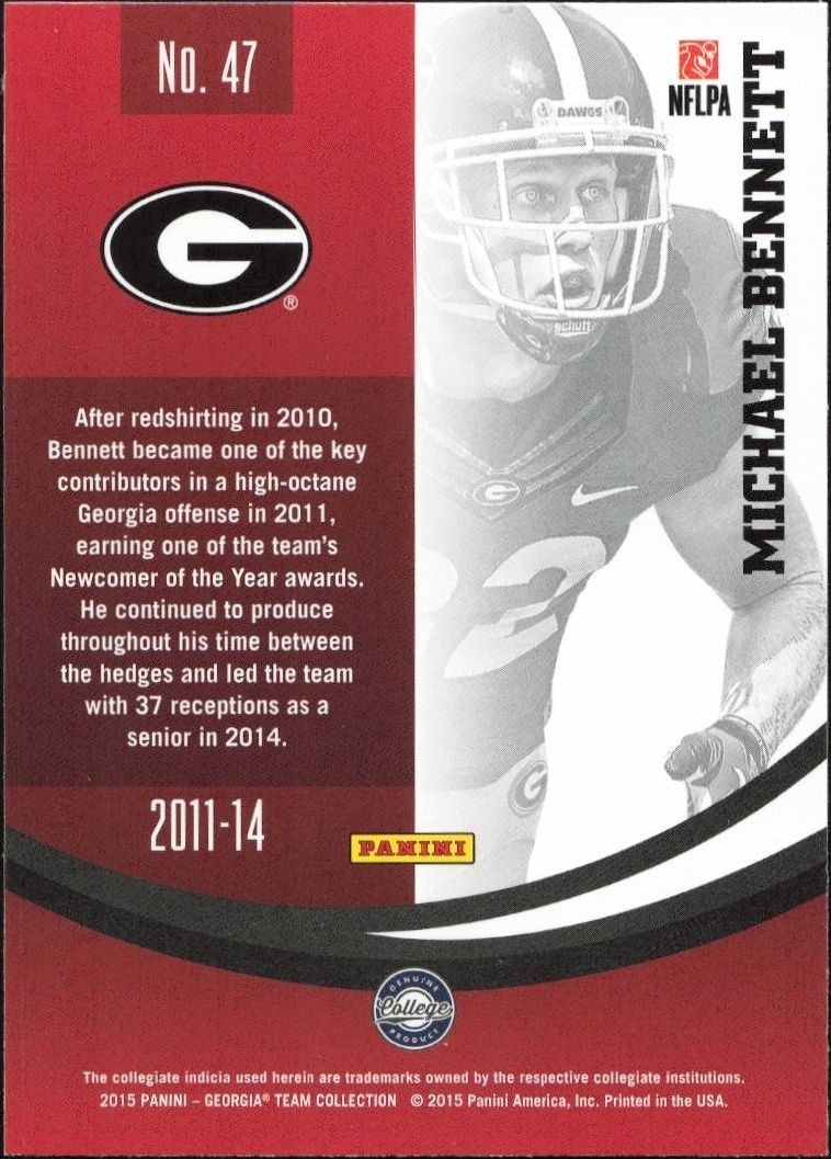 2015 Panini Georgia Bulldogs Michael Bennett #47 football trading card back