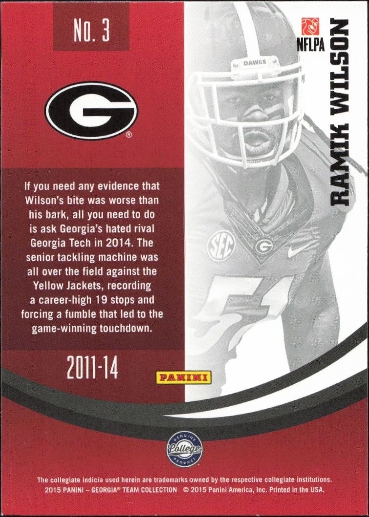 2015 Panini Georgia Bulldogs Ramik Wilson #3 football trading card back