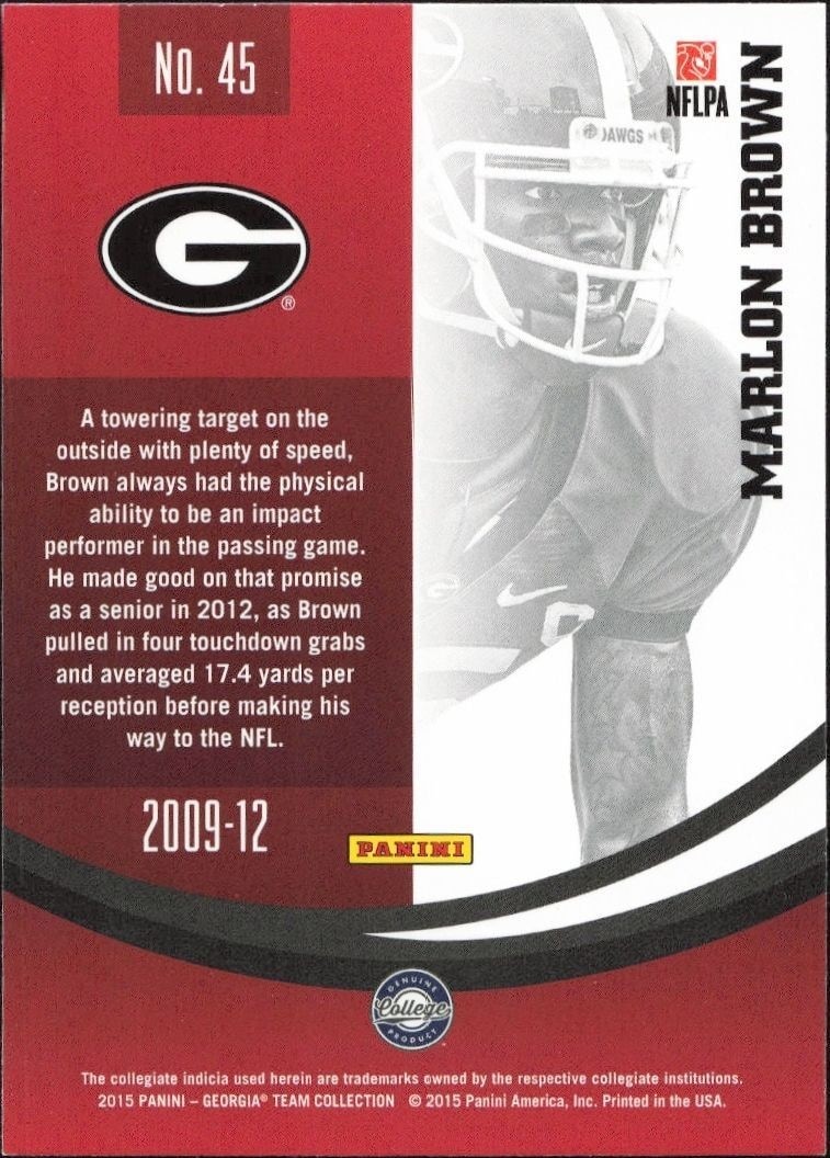 2015 Panini Georgia Bulldogs Marlon Brown #45 football trading card back