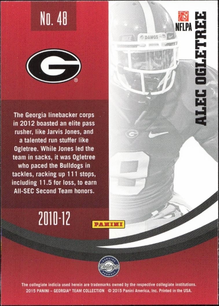 2015 Panini Georgia Bulldogs Alec Ogletree #48 football trading card back