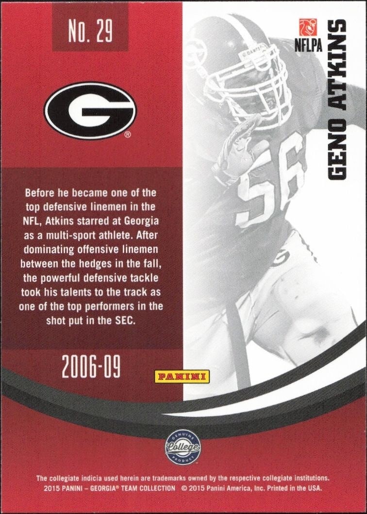 2015 Panini Georgia Bulldogs Geno Atkins #29 football trading card back