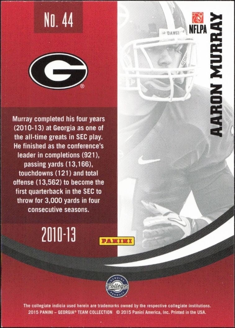 2015 Panini Georgia Bulldogs Aaron Murray #44 football trading card back