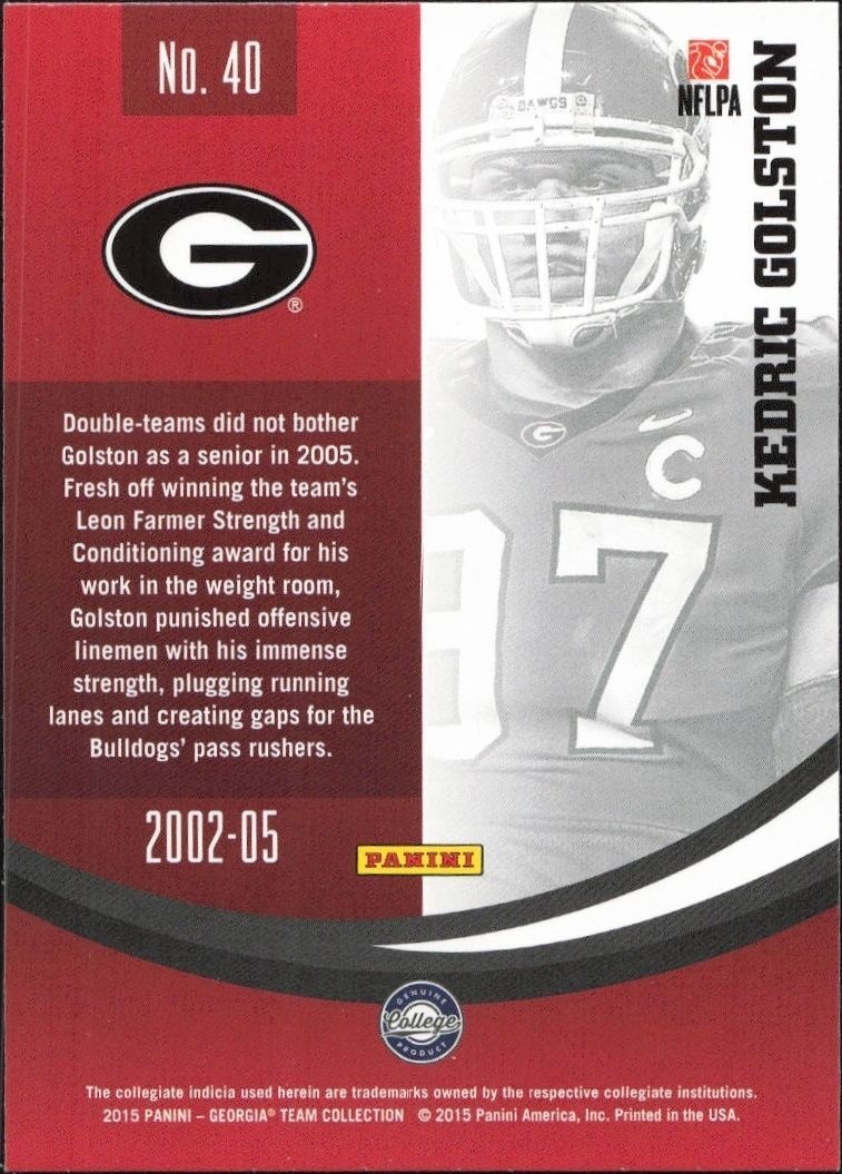 2015 Panini Georgia Bulldogs Kedric Golston #40 football trading card back