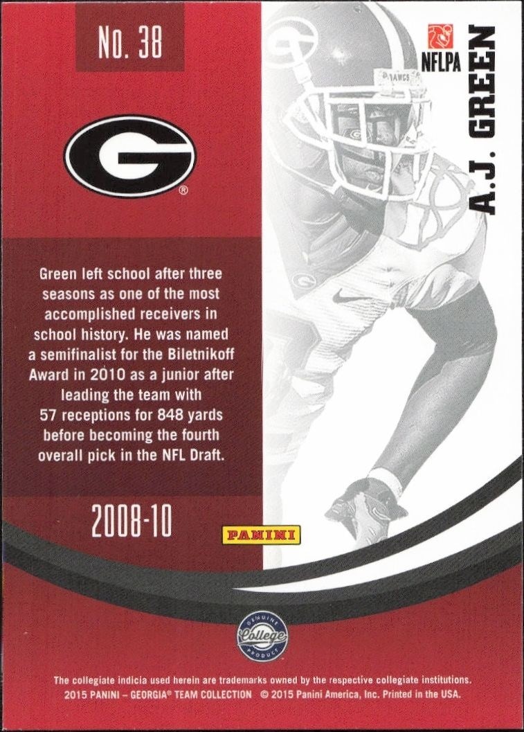 2015 Panini Georgia Bulldogs A.J. Green #38 football trading card back