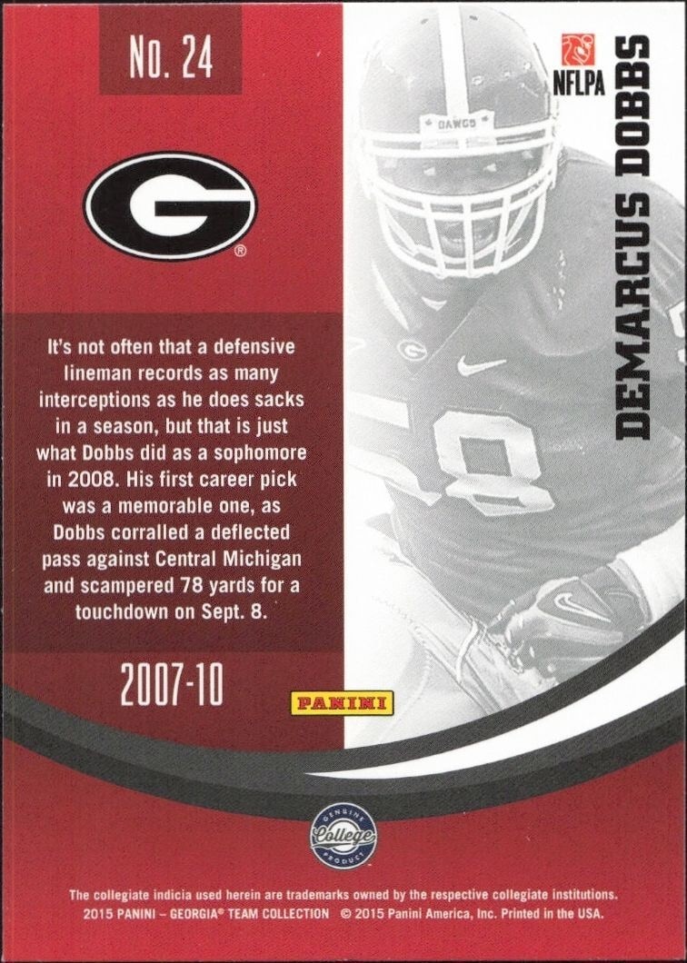 2015 Panini Georgia Bulldogs Demarcus Dobbs #24 football trading card back