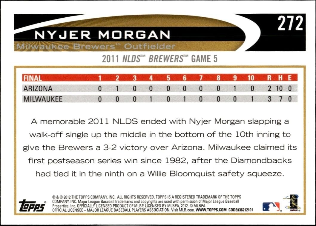 2012 Topps Nyjer Morgan #272 baseball trading card back