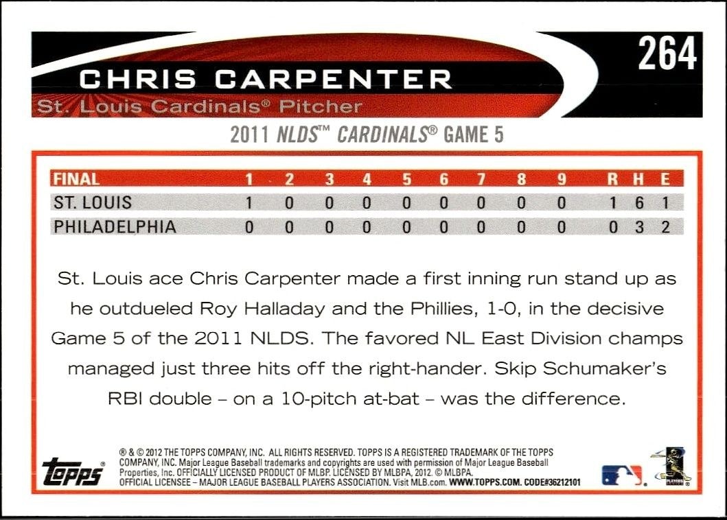 2012 Topps Chris Carpenter #264 baseball trading card back