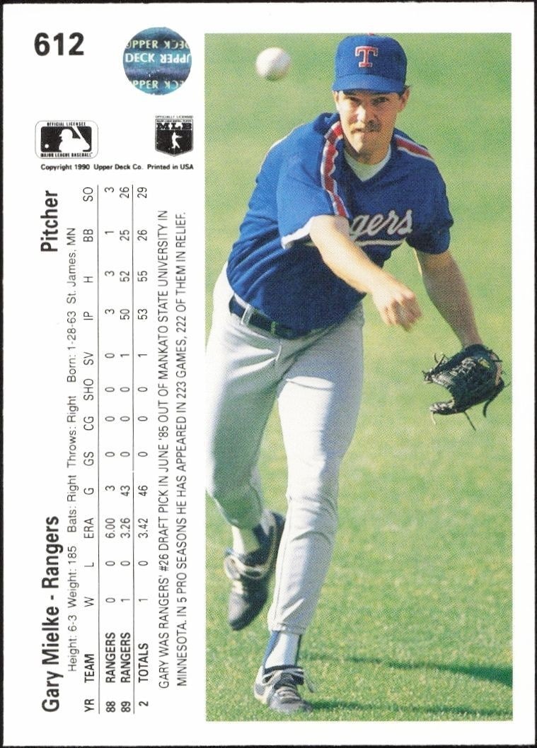 1990 Upper Deck Gary Mielke #612 baseball trading card back