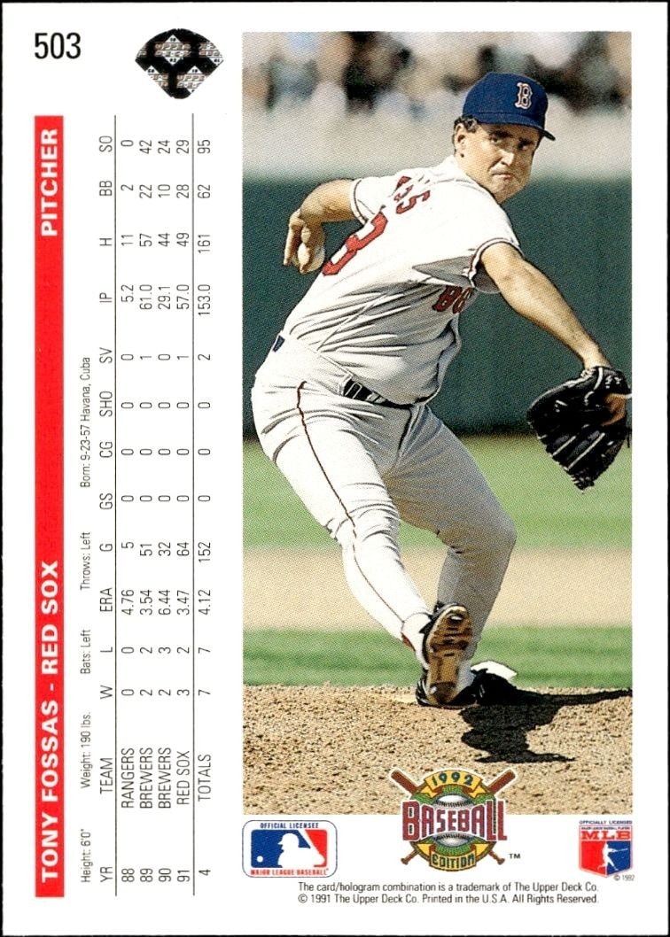 1992 Upper Deck Tony Fossas #503 baseball trading card back