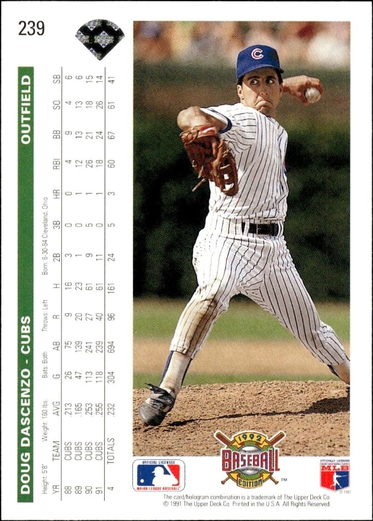 1992 Upper Deck Doug Dascenzo #239 baseball trading card back