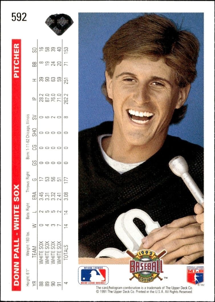 1992 Upper Deck Donn Pall #592 baseball trading card back