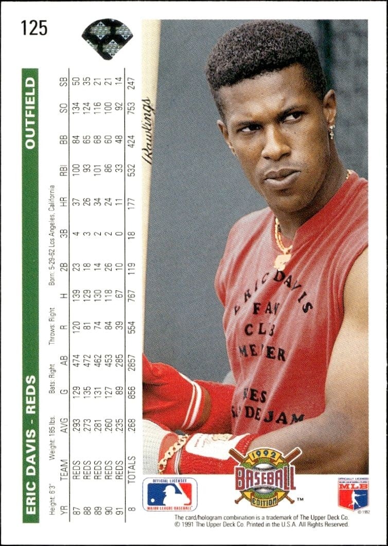 1992 Upper Deck Eric Davis #125 baseball trading card back