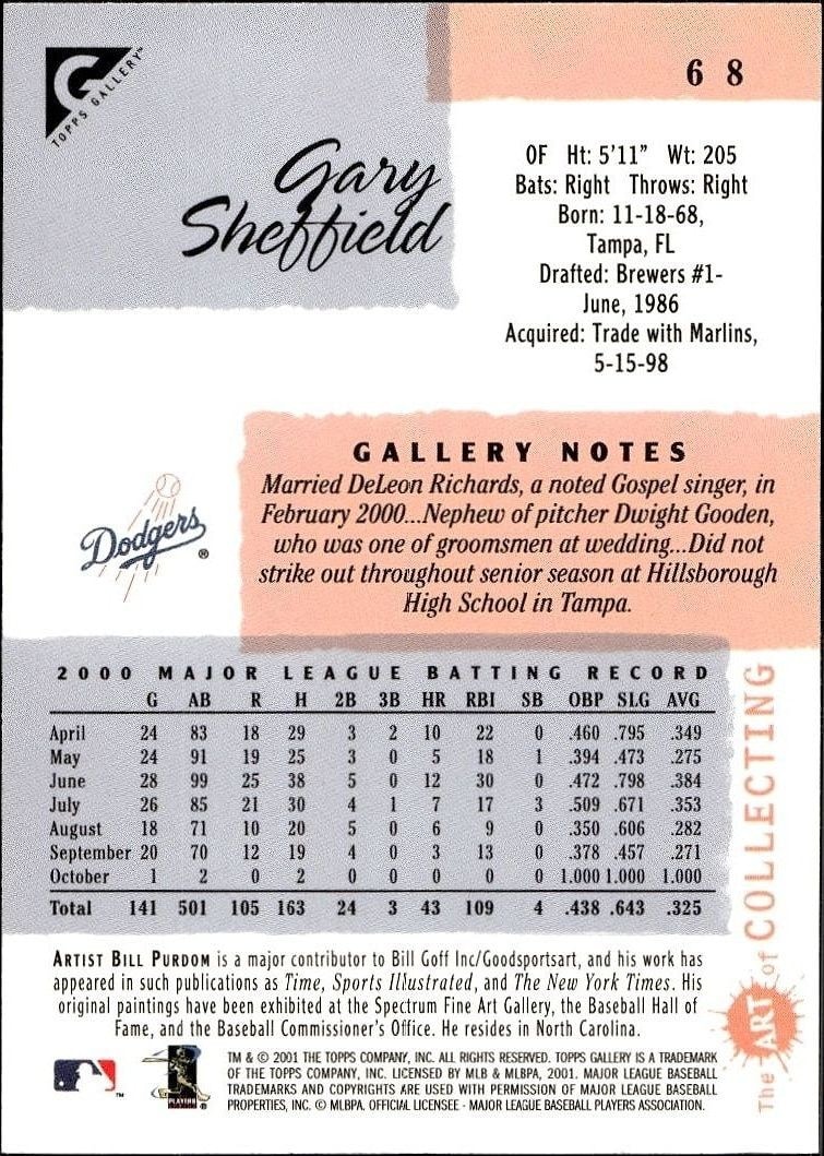 2001 Topps Gallery Gary Sheffield #68 baseball trading card back