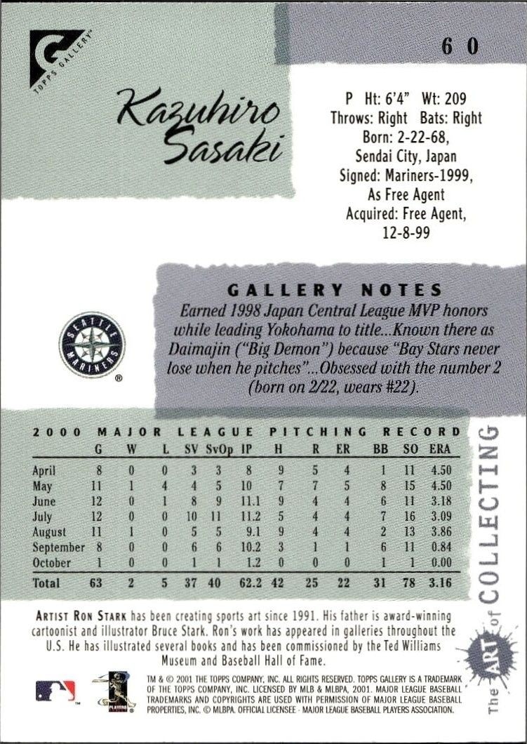 2001 Topps Gallery Kazuhiro Sasaki #60 baseball trading card back