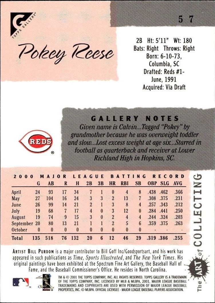 2001 Topps Gallery Pokey Reese #57 baseball trading card back