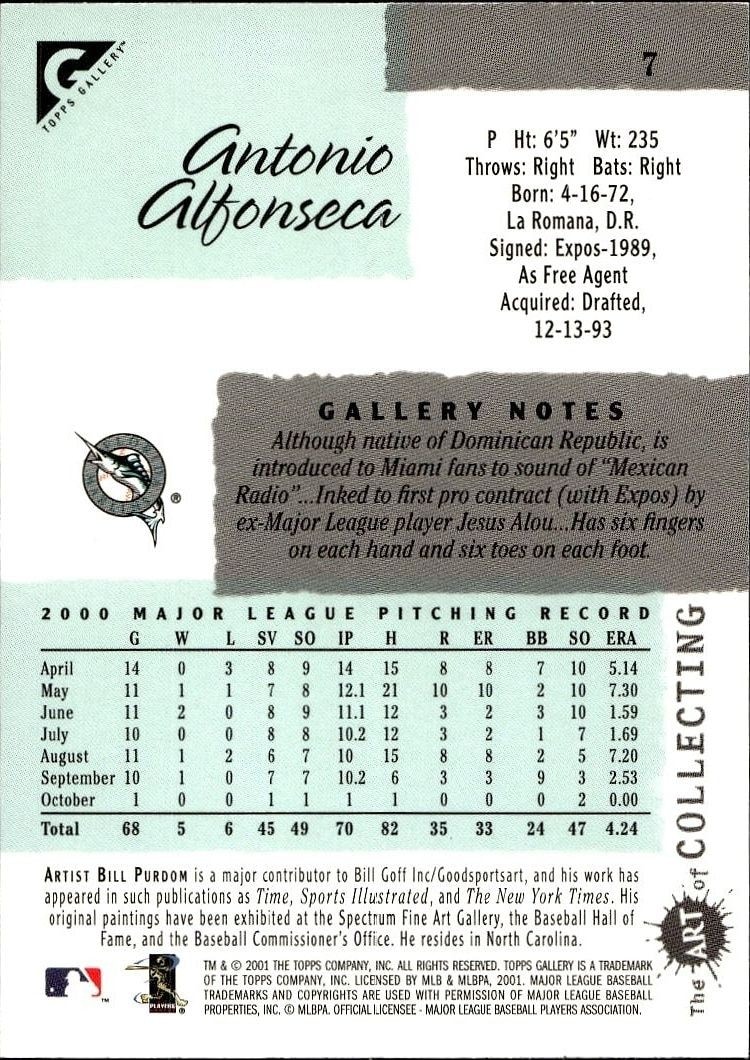2001 Topps Gallery Antonio Alfonseca #7 baseball trading card back