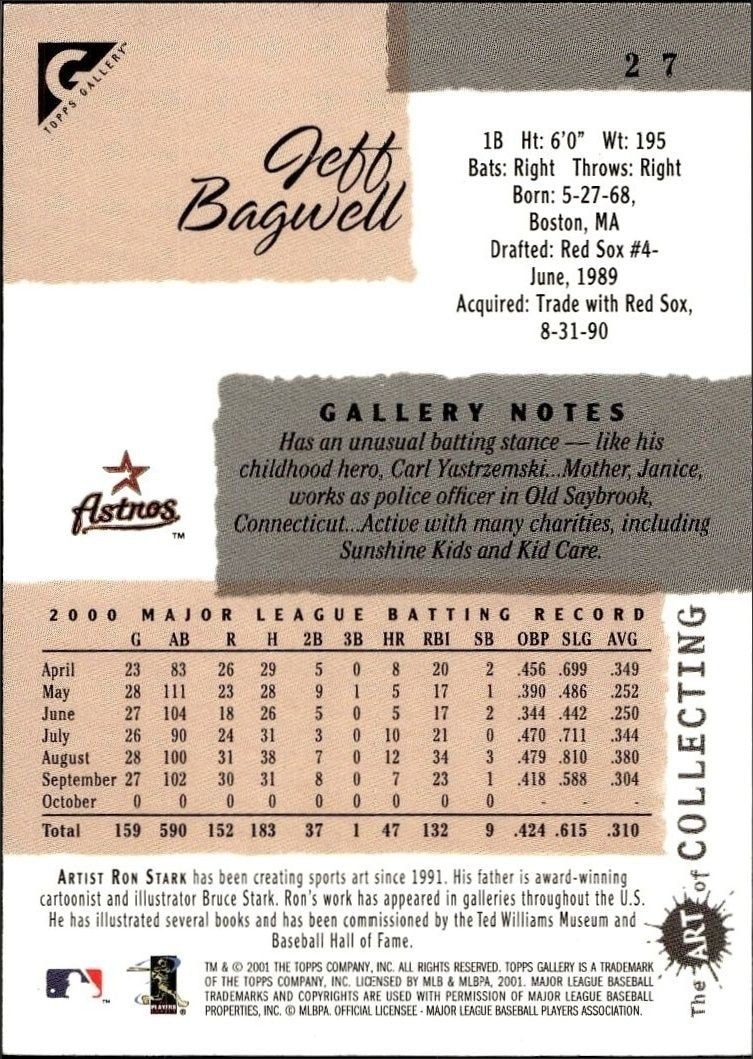 2001 Topps Gallery Jeff Bagwell #27 baseball trading card back