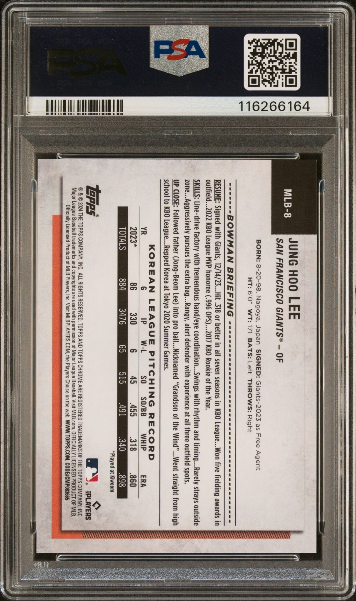 2024 Topps National Sports Collectors Convention Silver Pack Jung Hoo Lee #8 baseball trading card back