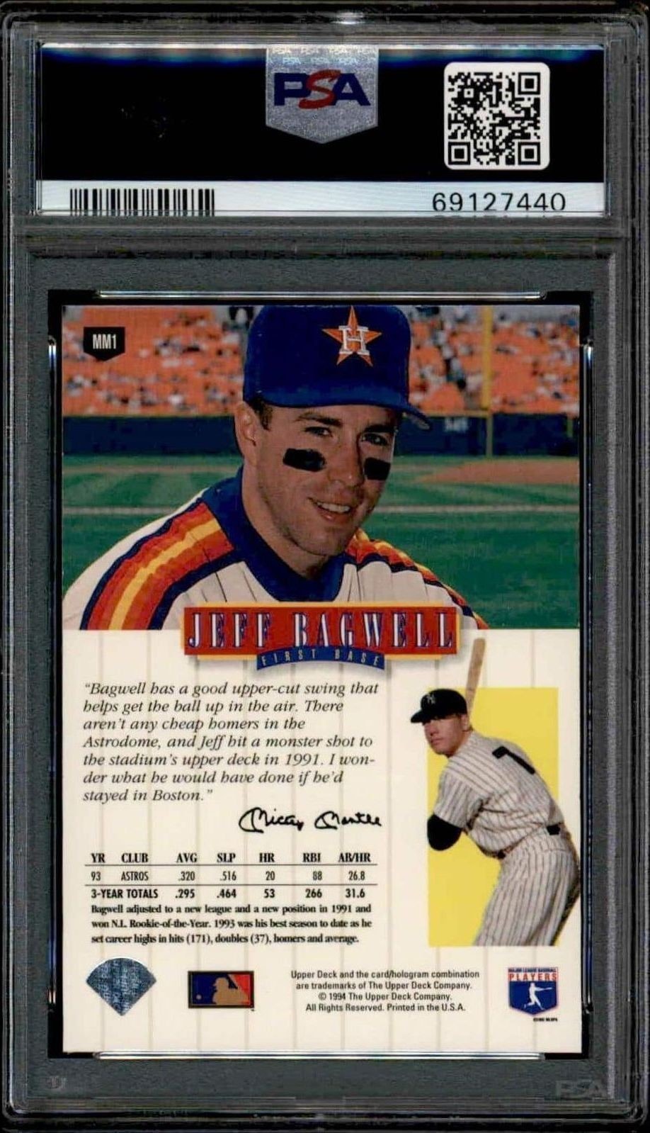 1994 Upper Deck Mickey Mantle Jeff Bagwell #MM1 baseball trading card back