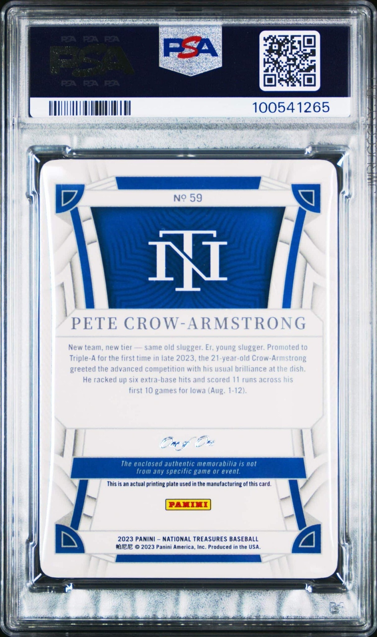 2023 Panini National Treasures Pete Crow-Armstrong #59 baseball trading card back