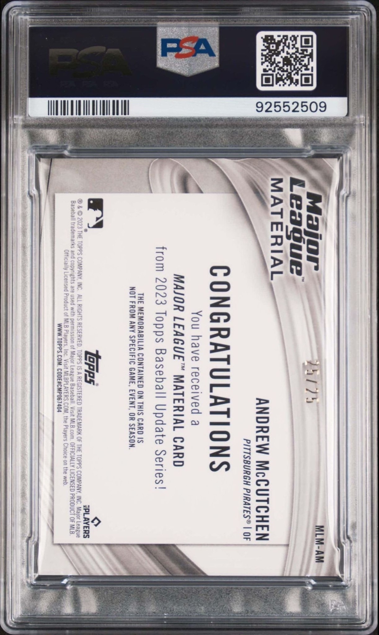 2023 Topps Update Andrew McCutchen #MLM-AM baseball trading card back