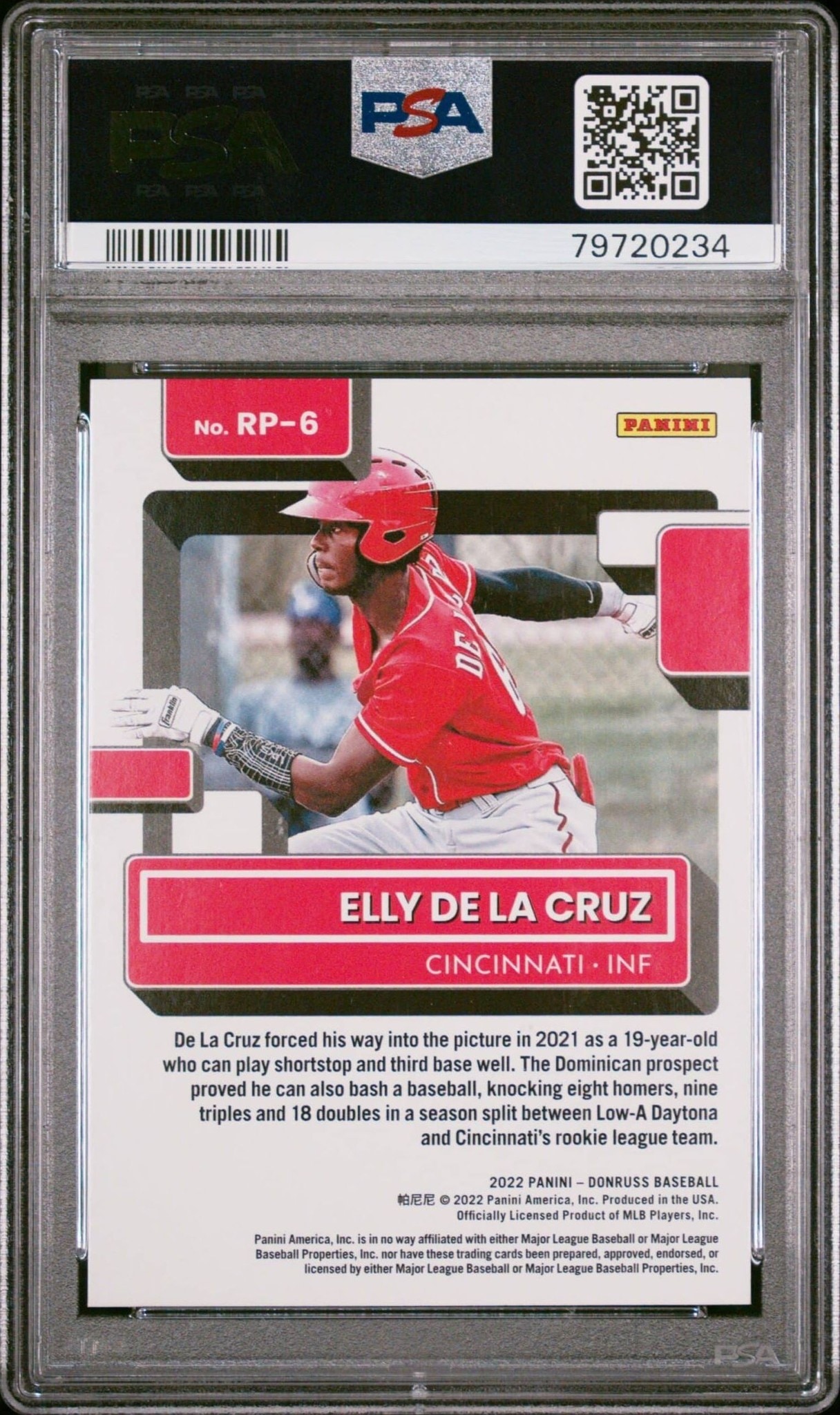 2022 Panini Donruss Elly De La Cruz #RP-6 baseball trading card back