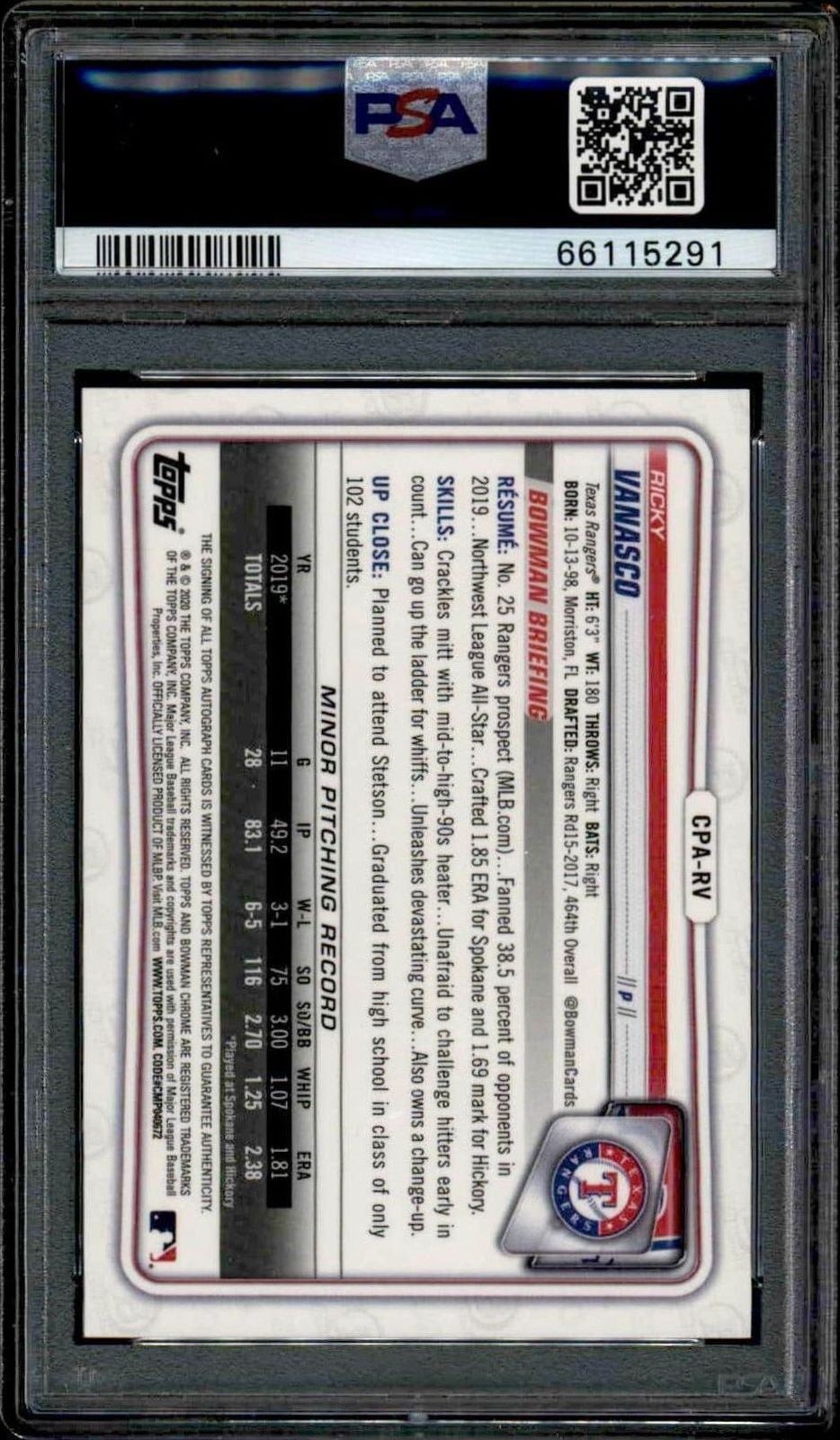 2020 Bowman Chrome Ricky Vanasco #CPA-RV baseball trading card back