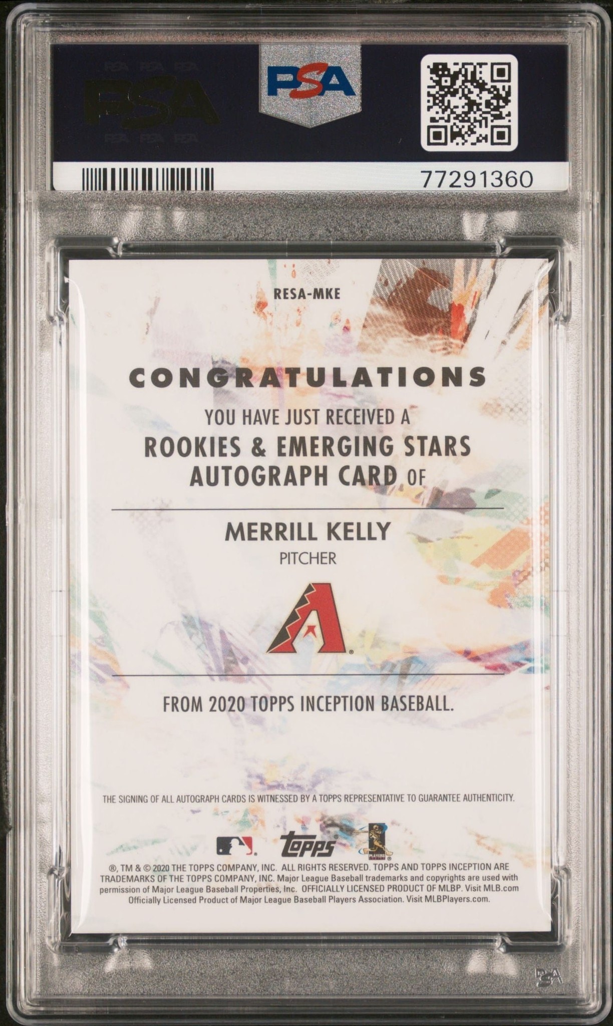 2020 Topps Merrill Kelly #RESA-MKE baseball trading card back